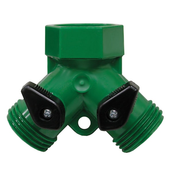 Jones Stephens Garden Hose Wye with Dual Shut-Off, Green ABS G20051 - main